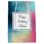 Cooler Grün- und Rotraunebel Wasserfarbe Geburtsta Mittlere Geschenktüte (Vorderseite)