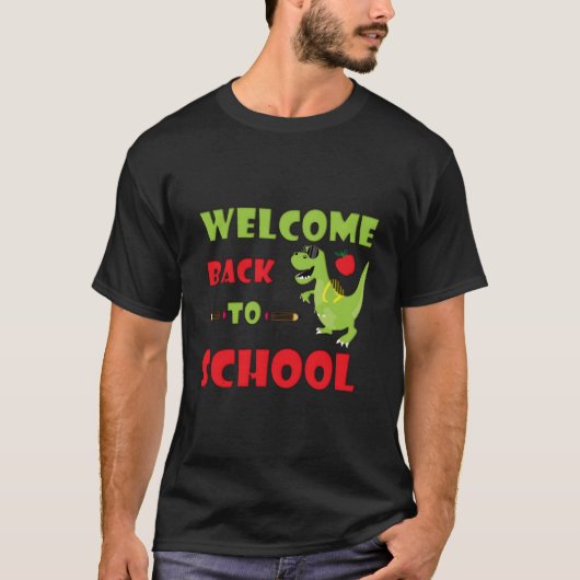Cooler grüner Dinosaurier Dino geht zurück zur Sch T-Shirt (Vorderseite)