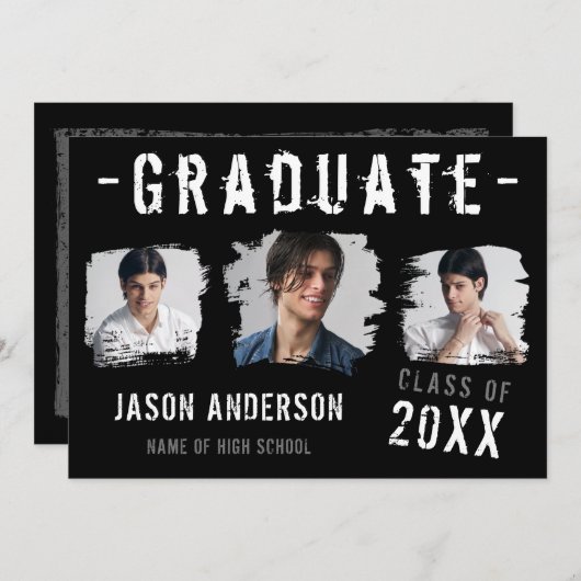 Cooler Grunge Black 3 Foto Abschluss Ankündigung (Vorne/Hinten)