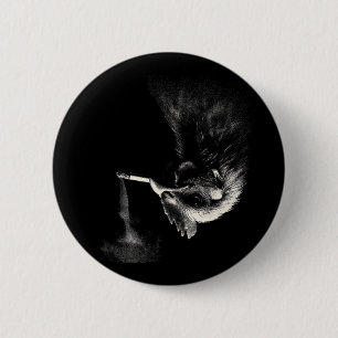 Cooler Hahn raucht Zigaretten Kunst Grafik _1 Button