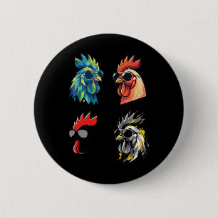 Cooler Hahn trägt Sonnenbrille Lustiges Farmhuhn Button