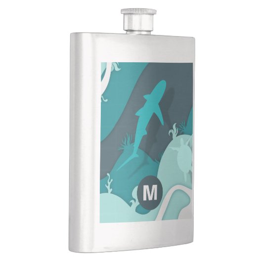 Cooler Hai Abstrakt Art Monogram Flachmann (Rechts)