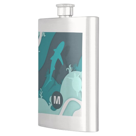 Cooler Hai Abstrakt Art Monogram Flachmann (Links)