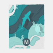 Cooler Hai Abstrakt Art Monogram Fleecedecke (Vorderseite)