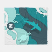 Cooler Hai Abstrakt Art Monogram Fleecedecke (Vorderseite (Horizontal))