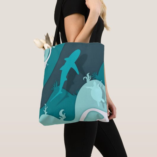 Cooler Hai und Schildkröte Abstrakte Kunst Tasche (Von Nahem)