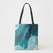 Cooler Hai- und Schildkröten-Abstraktkunst Tasche (Vorderseite)