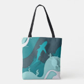 Cooler Hai- und Schildkröten-Abstraktkunst Tasche (Rückseite)