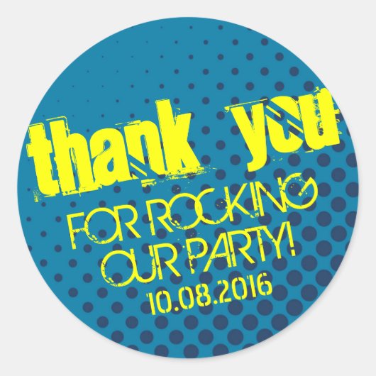 Cooler Halftone-Party-Rock-Sticker Gelb und Blau Runder Aufkleber (Vorderseite)