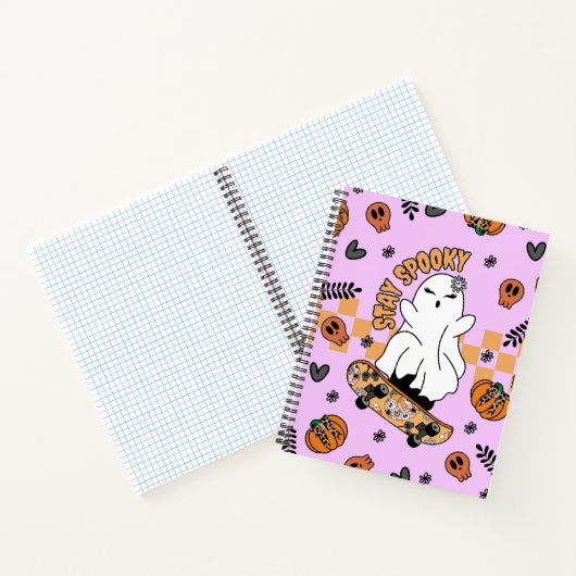 Cooler Halloween-Geist auf Skateboard Orange Notizblock (Innenseite)