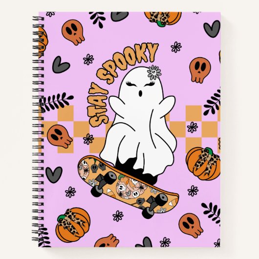 Cooler Halloween-Geist auf Skateboard Orange Notizblock (Vorderseite)
