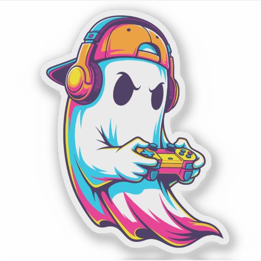 Cooler Halloween Ghost Gamer Aufkleber (Vorderseite)
