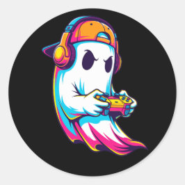 Cooler Halloween Ghost Gamer Runder Aufkleber