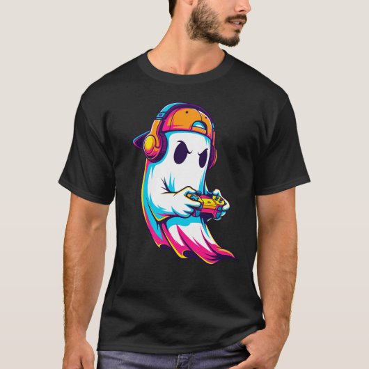 Cooler Halloween Ghost Gamer T-Shirt (Vorderseite)