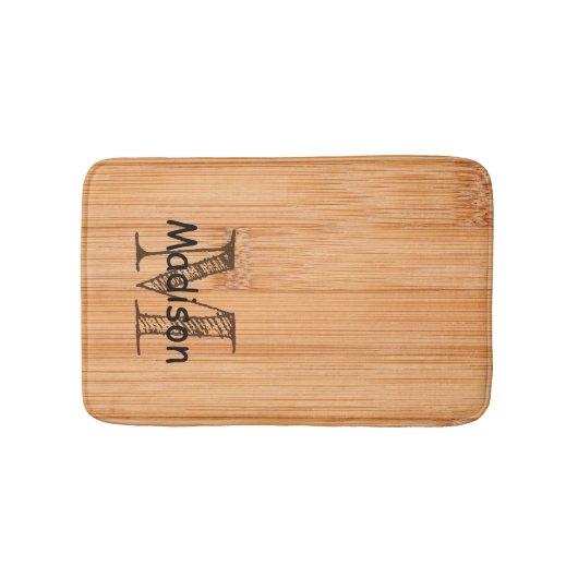 Cooler hellbrauner Bambusholzprint Monogram Badematte (Vorderseite)