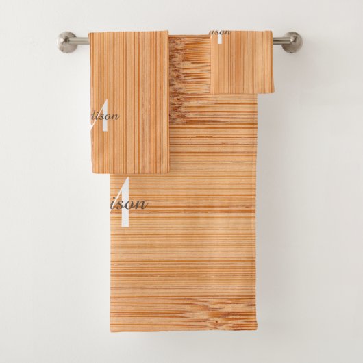 Cooler hellbrauner Bambusholzprint Monogram Badhandtuch Set (Insitu)