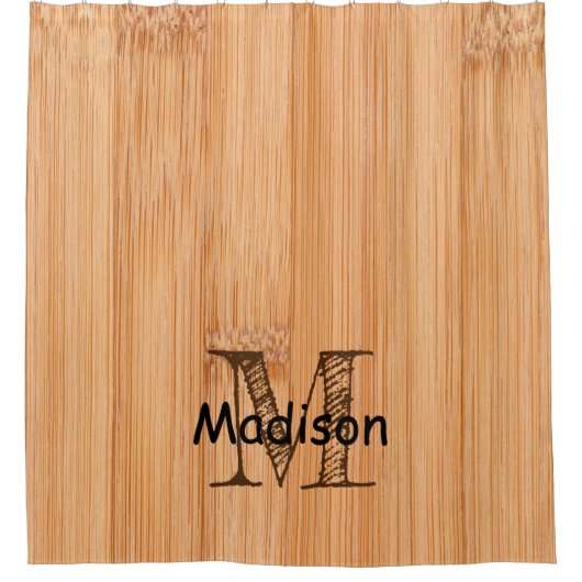 Cooler hellbrauner Bambusholzprint Monogram Duschvorhang (Vorderseite)
