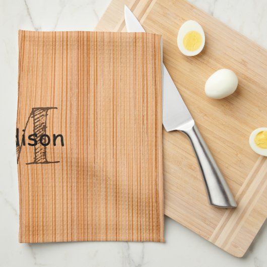 Cooler hellbrauner Bambusholzprint Monogram Geschirrtuch (Viertel Falte)