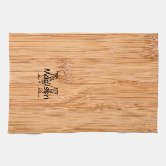 Cooler hellbrauner Bambusholzprint Monogram Geschirrtuch (Horizontal)