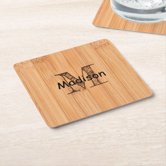 Cooler hellbrauner Bambusholzprint Monogram Rechteckiger Pappuntersetzer (angewinkelt)