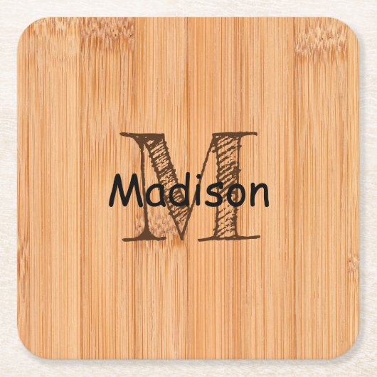 Cooler hellbrauner Bambusholzprint Monogram Rechteckiger Pappuntersetzer (Vorderseite)