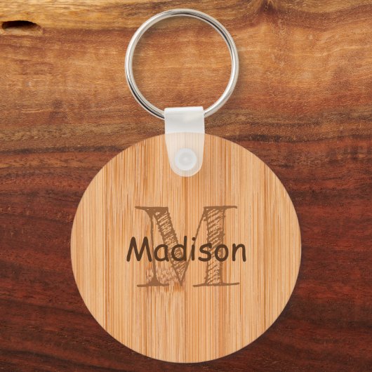 Cooler hellbrauner Bambusholzprint Monogram Schlüsselanhänger (Rückseite)