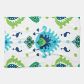 Cooler heller blauer und grüner Stammes- ikat Handtuch (Horizontal)