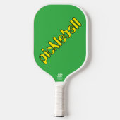 Cooler, hellgelber Diagonaltext auf Kalkgrün Pickleball Schläger (Rückseite)
