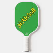 Cooler, hellgelber Diagonaltext auf Kalkgrün Pickleball Schläger (Vorderseite)