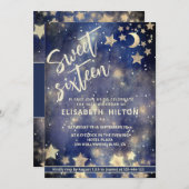 Cooler Himmelsmond und Sterne 16 . Geburtstag Einladung (Vorne/Hinten)