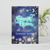Cooler Himmelsmond und Sternentypografie süß 16 Einladung (Stehend Vorderseite)