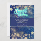 Cooler Himmelsmond und Sternentypografie süß 16 Einladung (Rückseite)