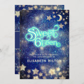 Cooler Himmelsmond und Sternentypografie süß 16 Einladung (Vorne/Hinten)