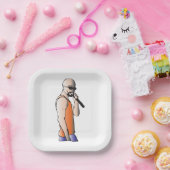 Cooler Hip Hop Bald Typ Singer mit Mikrofon Pappteller (Party)