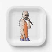 Cooler Hip Hop Bald Typ Singer mit Mikrofon Pappteller (Vorderseite)