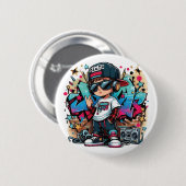 Cooler Hip-Hop-Kid im Graffiti-Stil-Button Button (Vorne & Hinten)