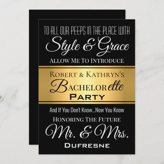 Cooler Hip Hop Seine & Hers Bachelor/Bachelorette Einladung (Vorne/Hinten)