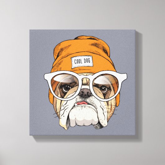 Cooler Hipster Bulldog Leinwanddruck (Vorderseite)