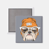 Cooler Hipster Bulldog Magnet (Vorderseite/Rückseite)