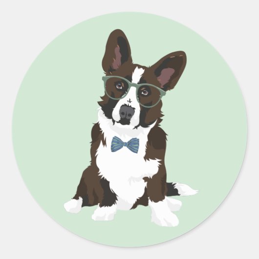 Cooler Hipster Cardigan Welsh Corgi für Hundefreun Runder Aufkleber (Vorderseite)
