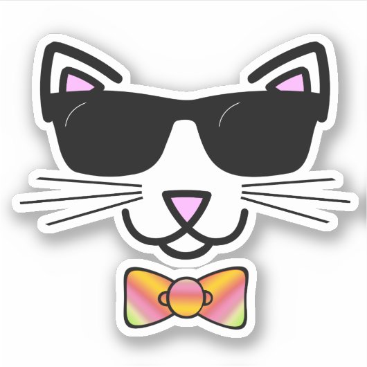Cooler Hipster Cat Bow Krawatte Aufkleber (Vorderseite)