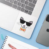 Cooler Hipster Cat Bow Krawatte Aufkleber (Laptop mit iPhone)