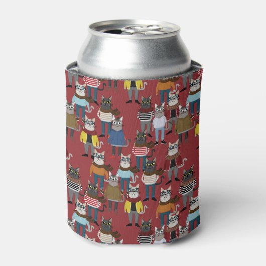 Cooler Hipster Cat Pattern Dosenkühler (Kanne Vorderseite)