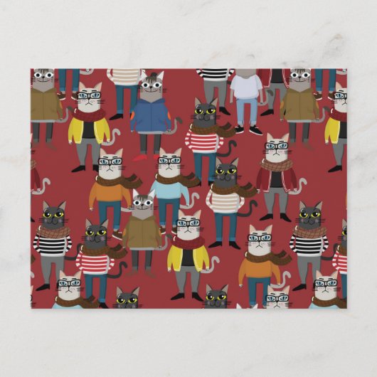 Cooler Hipster Cat Pattern Feiertagspostkarte (Vorderseite)