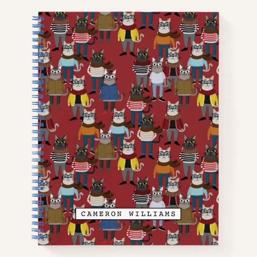 Cooler Hipster Cat Pattern | Name hinzufügen Notizblock (Vorderseite)