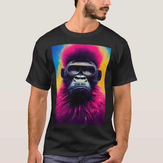 Cooler Hipster Farbige Gorilla Illustration Grafik T-Shirt (Vorderseite)