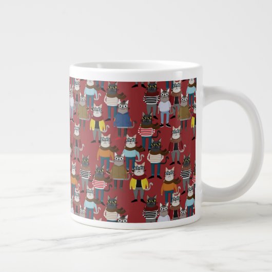 Cooler Hipster Katzenmuster Jumbo-Tasse (Rechts)