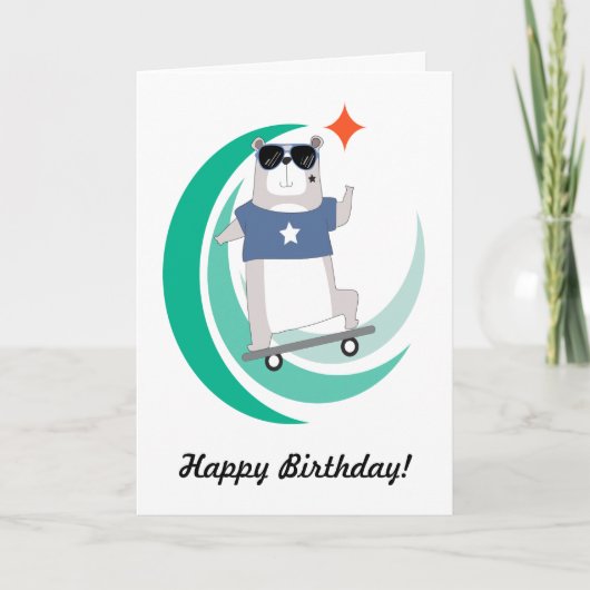 Cooler Hipster Skateboarding Bär Geburtstag Karte (Vorderseite)
