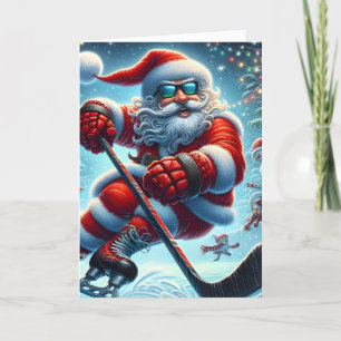 Cooler Hockey spielender Weihnachtsmann Weihnachte Feiertagskarte