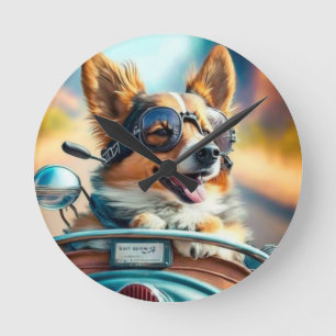 Cooler Hund Biker, süße fahrende Hund Acryl Wanduh Runde Wanduhr